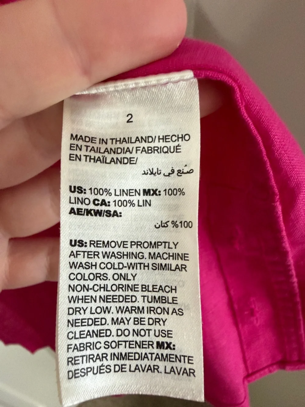 Chico's Bright Pink No Iron Linen 3/4th sleeve button front blouse - Picture 5 of 7